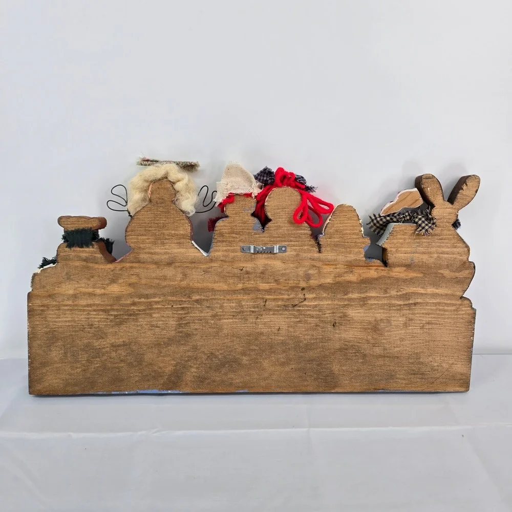 Vintage Folk Art Wooden Wall Peg Rack Noahs Ark Angel Raggedy Ann Humpty Dumpty